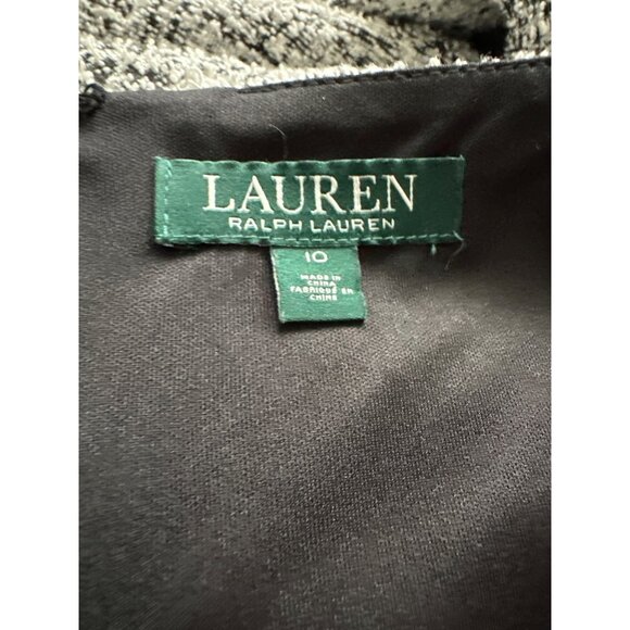 Lauren Ralph Lauren Dress Black White Ruffle Cuff Crossover Top Size 10 - Picture 7 of 7